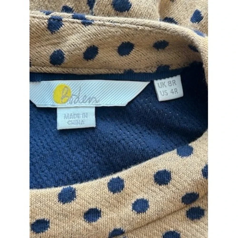 Boden Mock Neck Top 3/4 Sleeve Polka Dot Blouse Top‎ Tan Brown Size 4